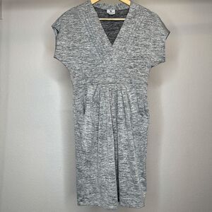 Gray V Neck‎ Dress with Pockets Pleated Casual Work Office